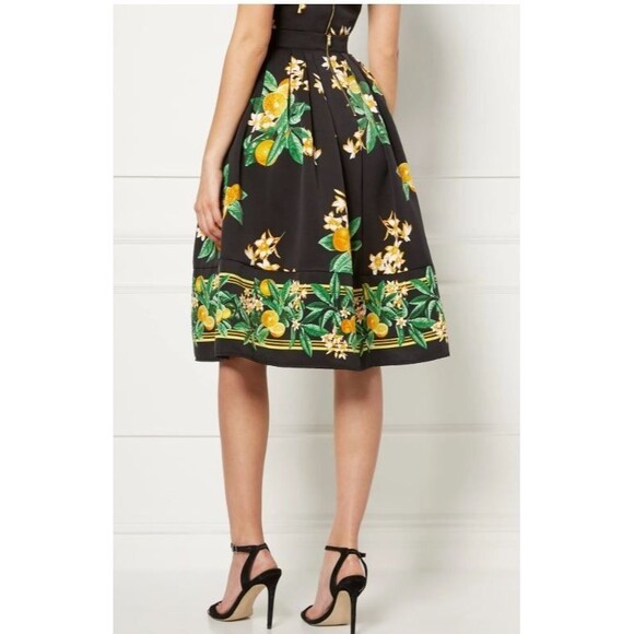 NY&C Eva Mendes Collection Black Maddie Lemon Print Skirt Size 10 - Picture 2 of 12